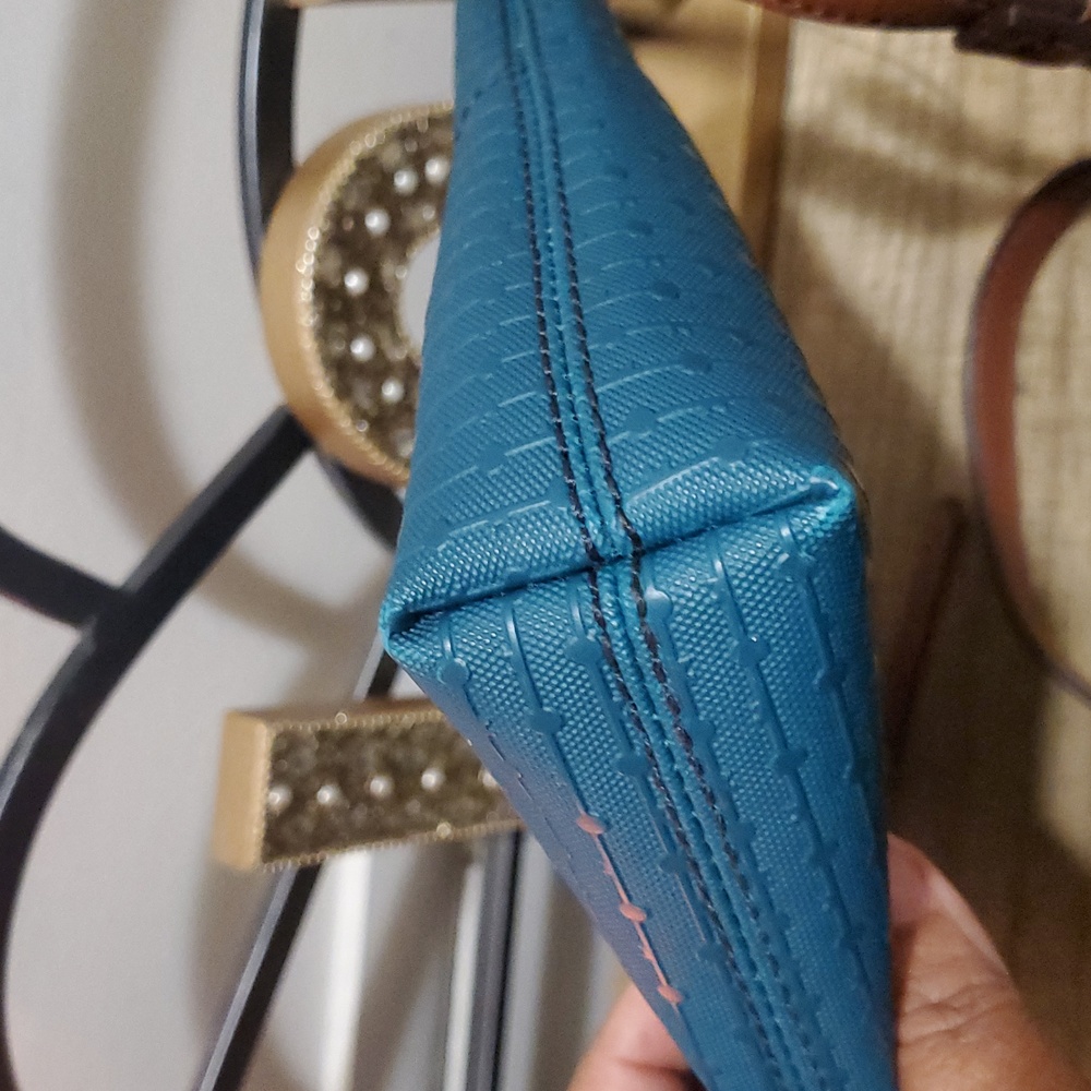 Fossil Fiona Teal Turquoise Woven Canvas Crossbody Purse Bag - Picture 12 of 14